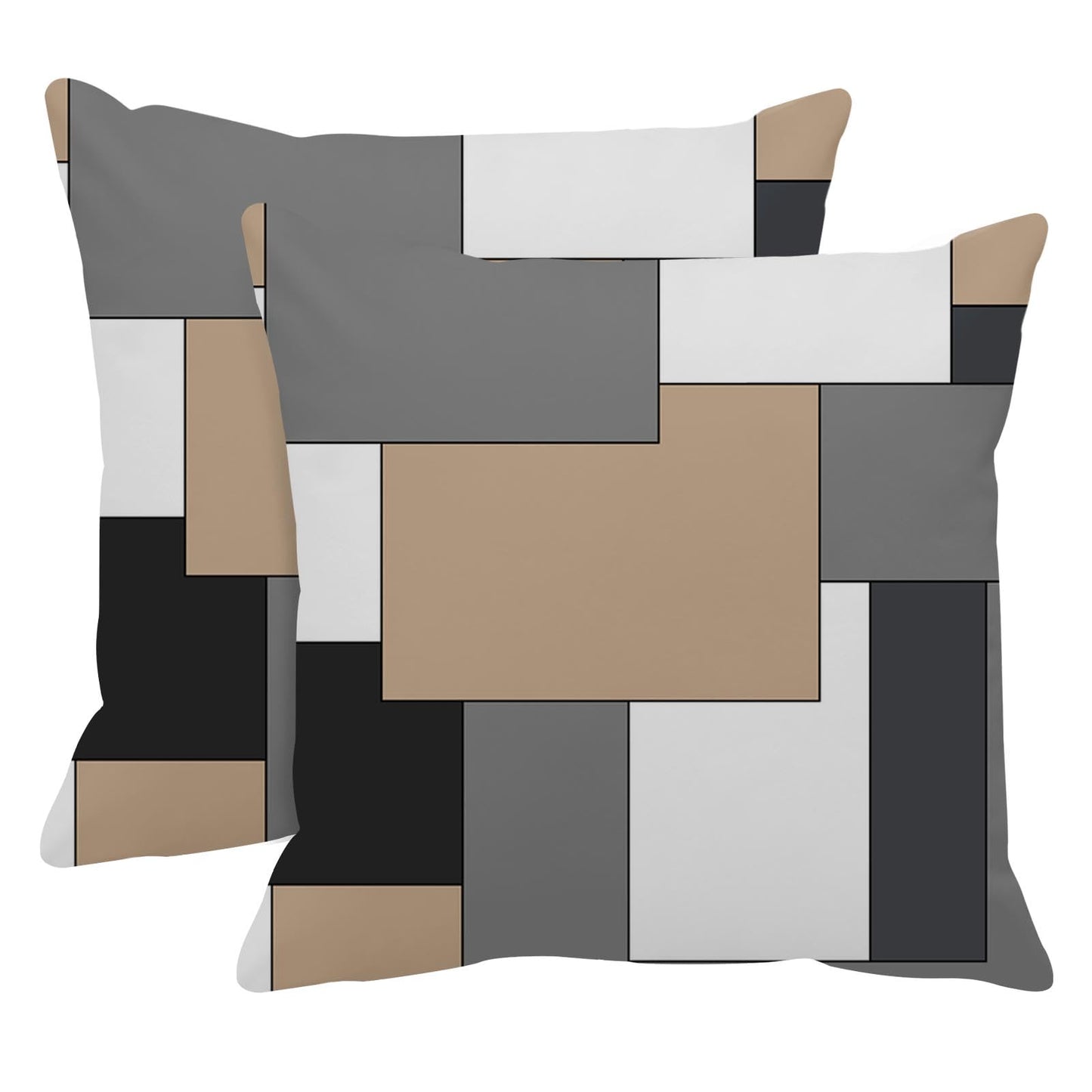Emvency Set of 2 Brown Geometric Throw Pillow Cover Black Grey White Painting Abstract Checkered Design Decorative Pillow Case Modern Home Decor Standard Square 18x18 Inch Cushion Pillowcase