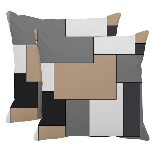 Emvency Set of 2 Brown Geometric Throw Pillow Cover Black Grey White Painting Abstract Checkered Design Decorative Pillow Case Modern Home Decor Standard Square 18x18 Inch Cushion Pillowcase