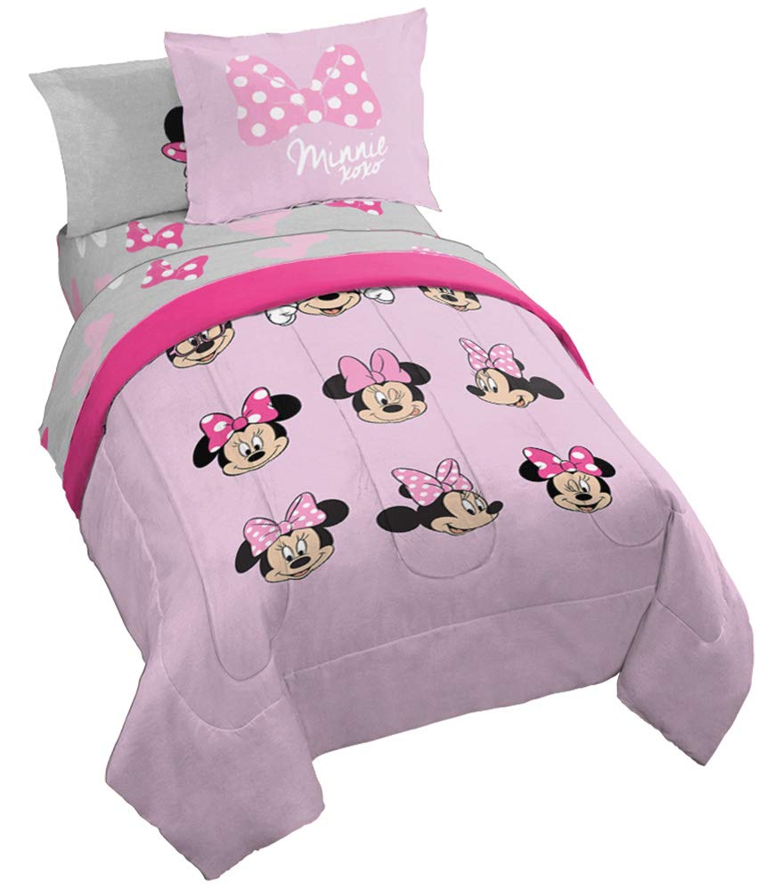 Disney Minnie Mouse Kids 5 Piece Twin Comforter Set for Girls - Bed in a Bag with Reversible Comforter, Sheets & Sham - Super Soft Fade Resistant Microfiber, Machine Washable (Official Disney Product)