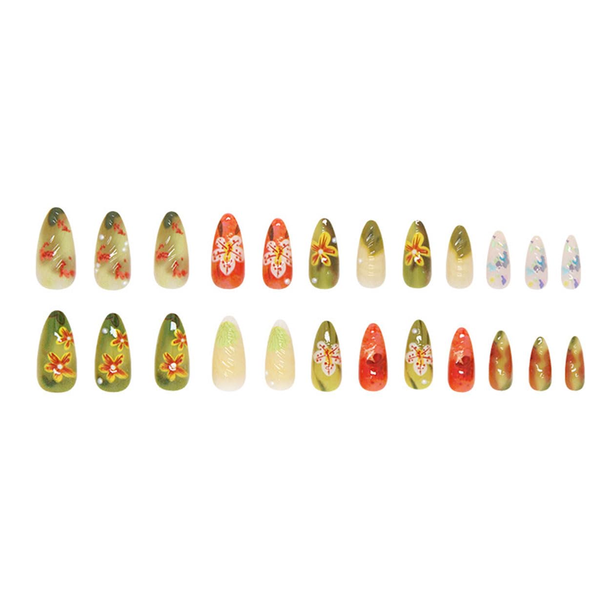 Press on Nails Almond Medium Fall Ombre Fake Nails French Tip False Nails Press ons with Pearl Design Glue on Nails Artificial Acrylic Nail Art Glossy Full Cover Stick on Nail Supplies for Women 24Pcs