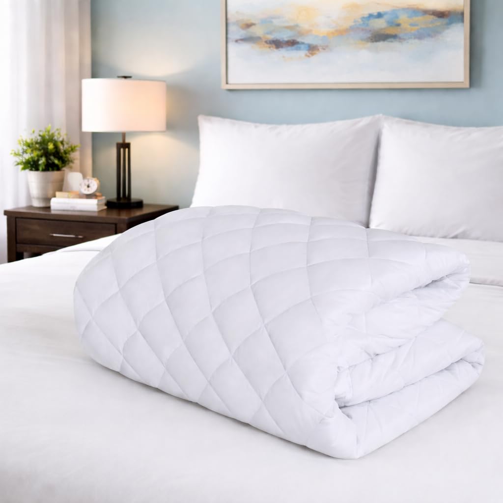 Novastile Queen Size Quilted Fitted Mattress Pad, Elastic Fitted Mattress Topper Protector and Cover with Deep Pocket Stretches up to 18 Inches, Soft & Machine Washable
