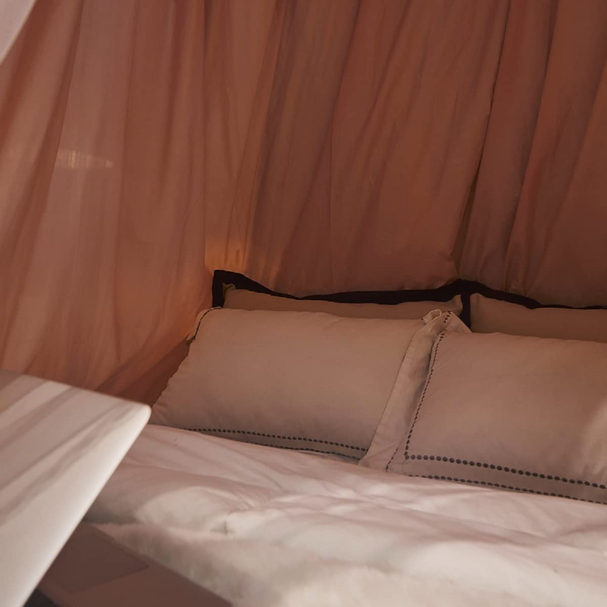 Kertnic Luxurious Bed Canopy for Girls & Adults - Double Layer Princess Canopy with Lace, Round Dome Mosquito Netting for Queen/King Bed Tent (Pink)