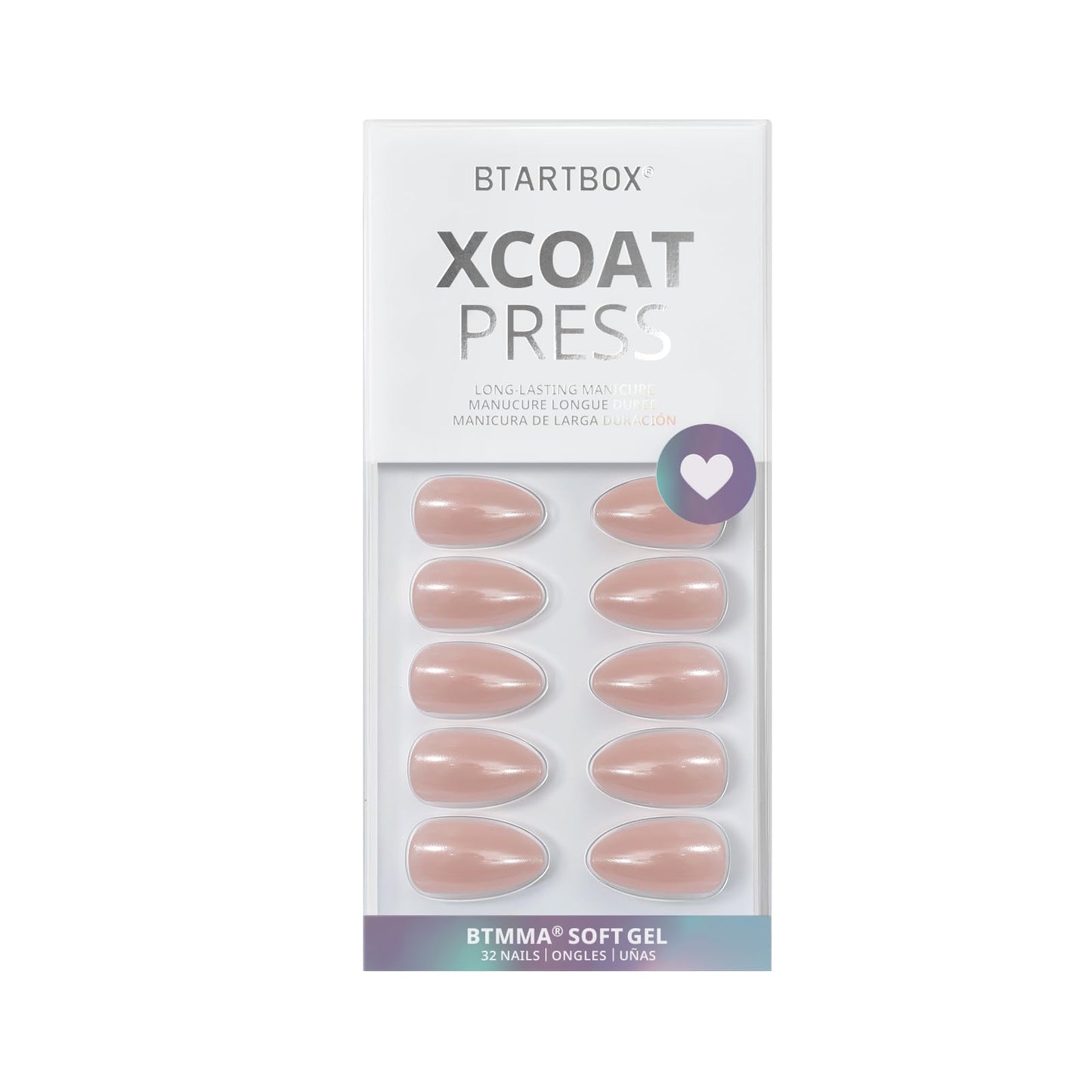 BTArtbox Press On Nails Almond - Short Nude Natural Nails Press Ons, Glue On Nails for Wedding Birthday Gift, Supremely Fit & Glossy Stick On Nails in 16 Sizes - 32 Nail Kit, Nudies