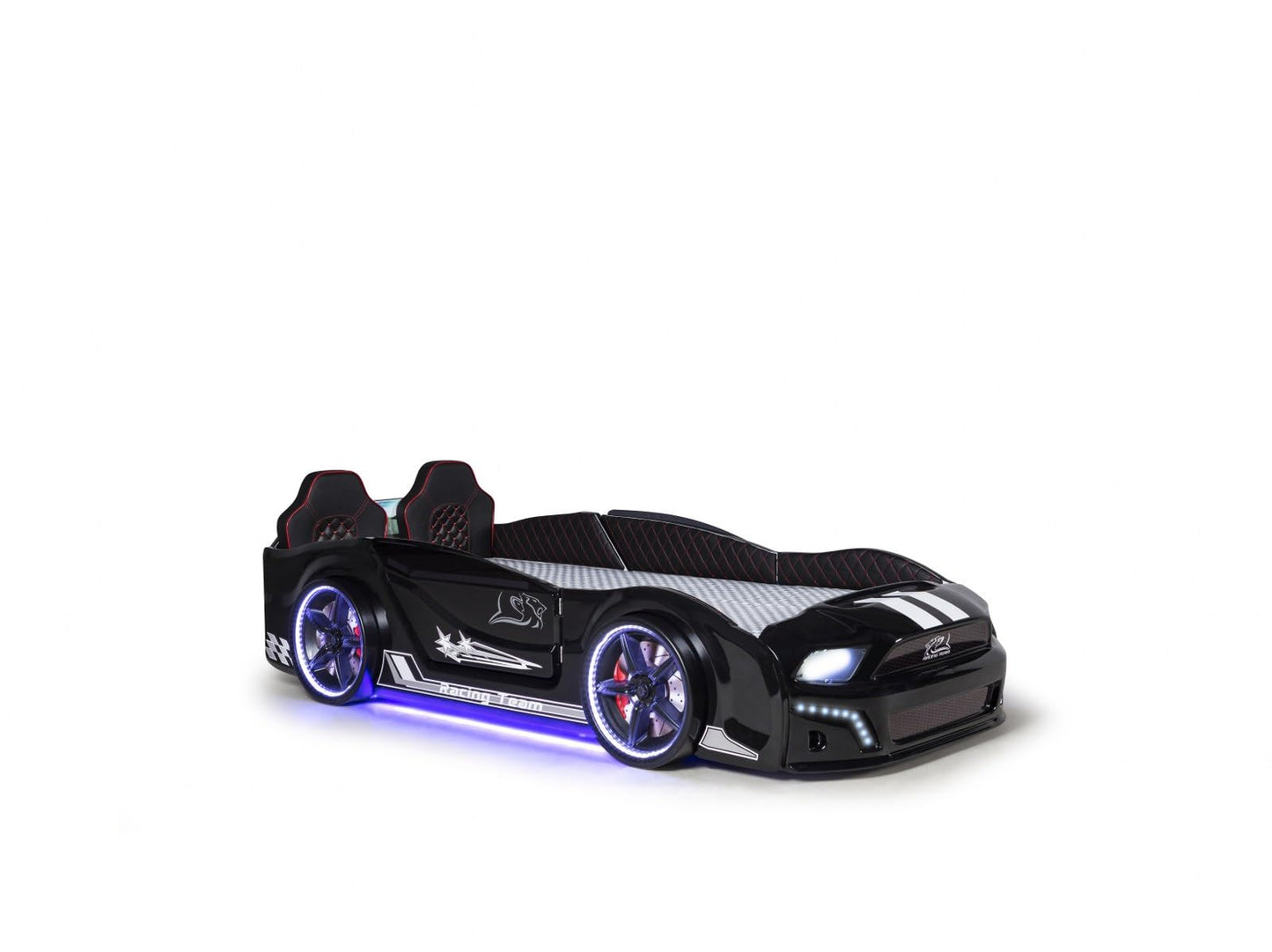 Race Car Bed for Kids, Twin XL Size, LED Lights, Sports Style Design, Black