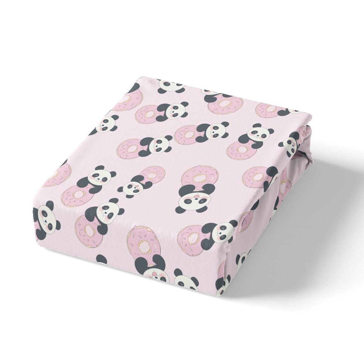 Donuts Fitted Sheet Panda Bedding Set for Kids Boys Girls Teens Decor Cute Panda Bear Printed Bed Sheet Set Whimsical Dessert Print Bed Cover No Flat Sheet 2Pcs Twin Size