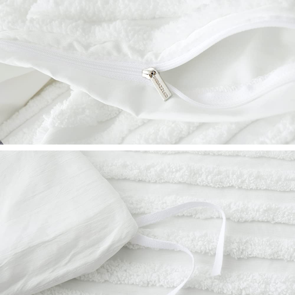 BEDAZZLED Queen Size Duvet Cover, 5 Pieces White Textured Duvet Cover Sets, Soft and Breathable Boho Tufted Bedding Comforter Cover Set for Gifts, Comforter Not Included (White, Queen)