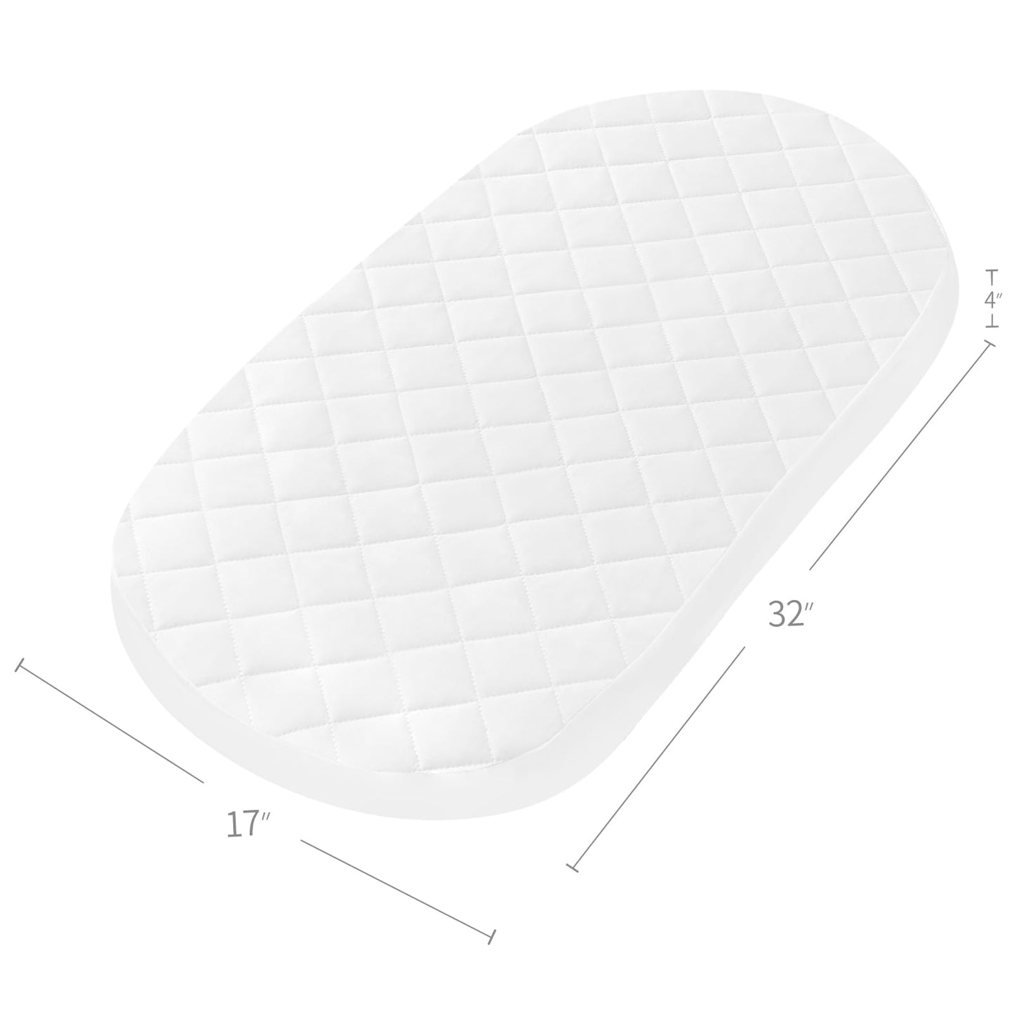 Bassinet Mattress Pad Cover Fit for Hourglass/Oval Bassinet Mattress, Waterproof Bassinet Mattress Protector Quilted Bassinet Sheets (32"x17") 2 Pack for Boys Girls, White