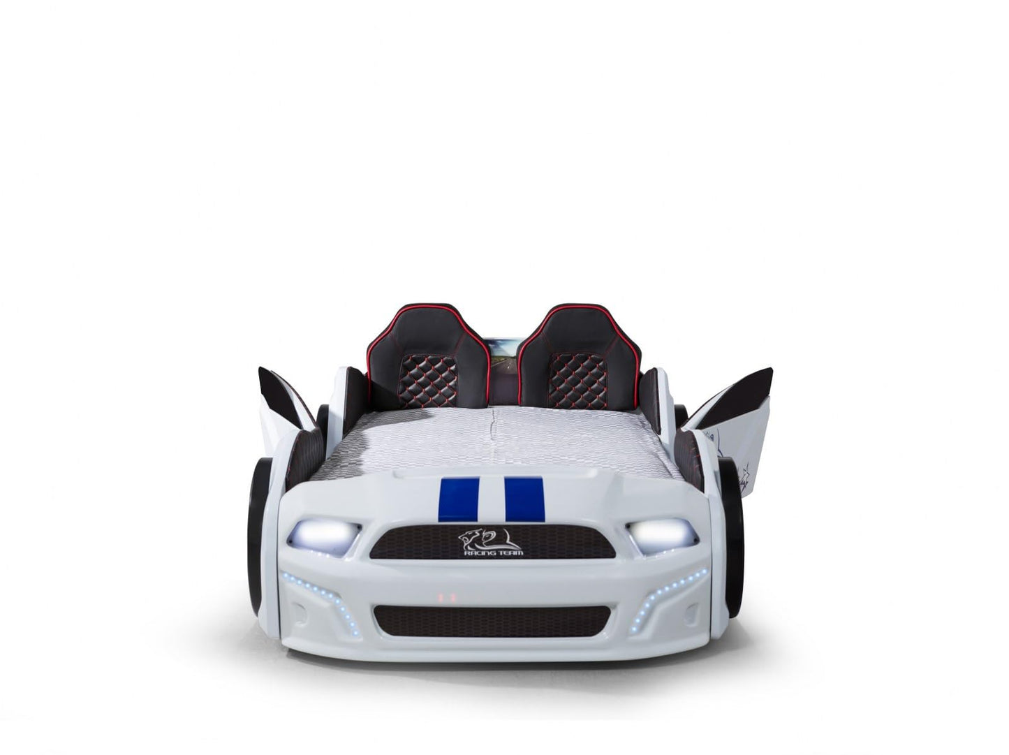 Luxury Race Car Bed for Kids – LED Lights, Sports Car Design, Sound Effects, Twin, Ergonomic & Comfortable Sleeping Experience (White)