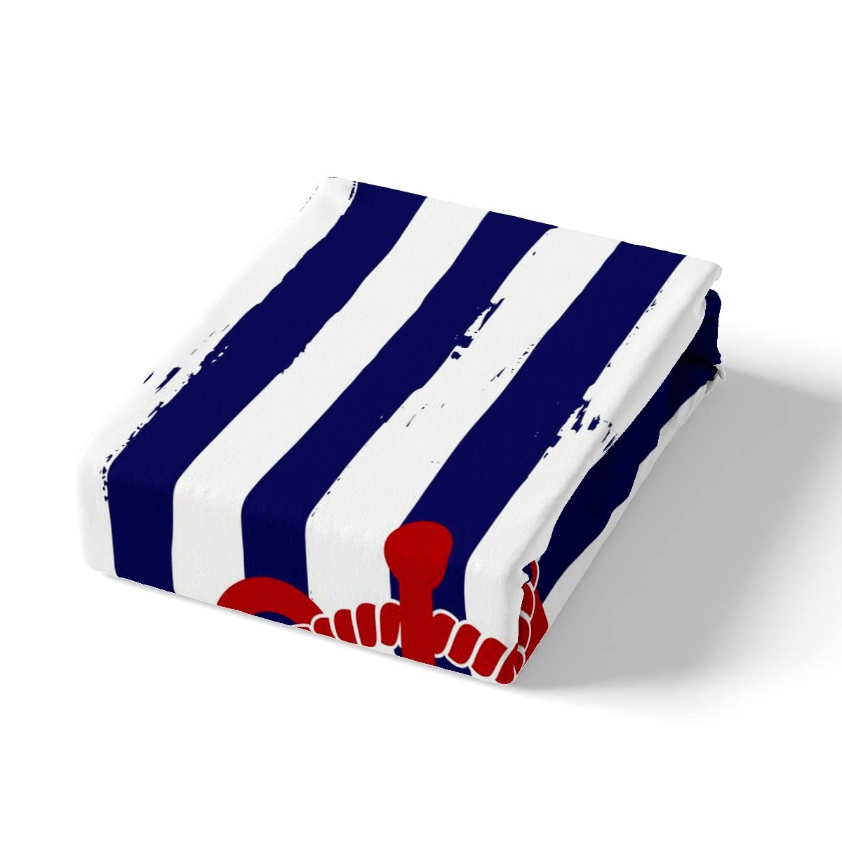 Nautical Anchor Duvet Cover Set King,Geometric Stripes Comforter Cover Ocean Adventure Theme Quilt Cover Navy Blue and Red Bedding Set 3pcs for Kids Girls Teens Boys Room Decor with 2 Pillowcases
