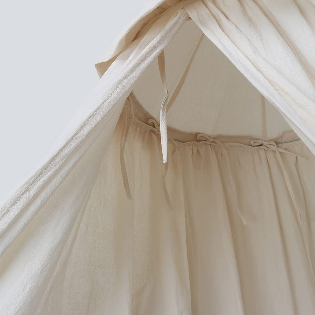 IBIZA VIBE MAMERIA Kids Bed Canopy with Frills Cotton Hanging Tent Curtain Net for Reading Nook Hideaway Bedding Play Room Decor (Beige)