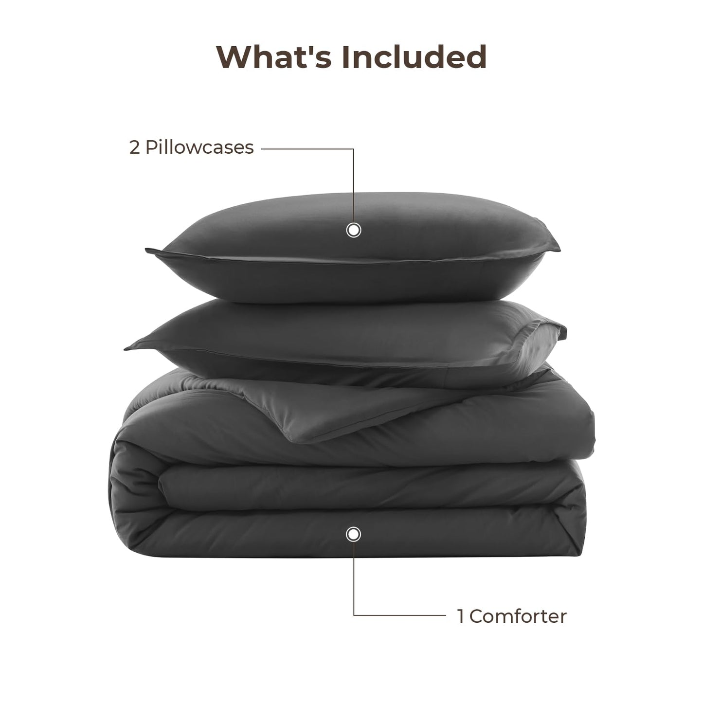 Litanika Grey Comforter King Size Set, Dark Gray Lightweight Plain Bedding Comforters Sets, All Season Fluffy Bed Set (104x90In Comforter & 2 Pillowcases)