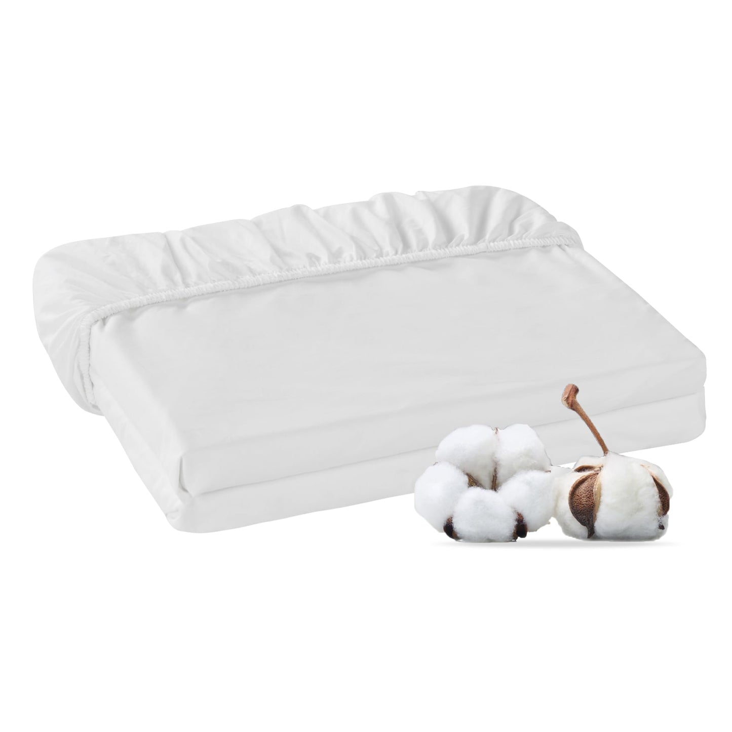 HOMTEC 100% Cotton Percale Fitted Sheet California King Size, 8-15" Deep Pocket Cooling Bottom Sheet, Breathable Soft & Crisp Fitted Sheet Only with 4 Corner Straps (Cal King, White)