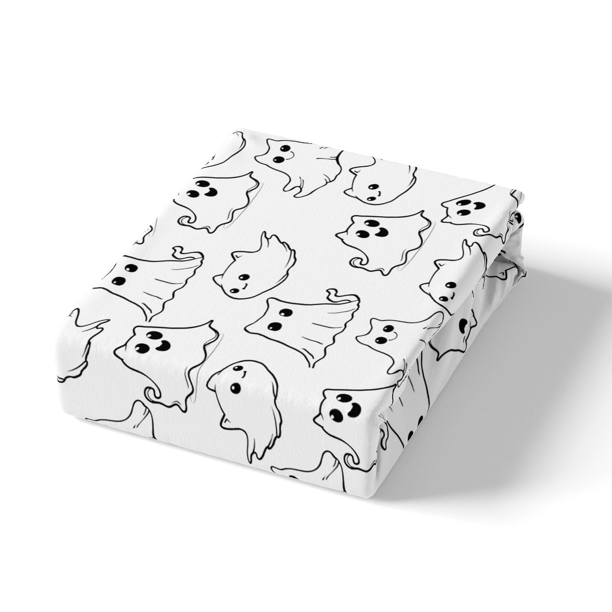 Feelyou Cartoon Ghost Bedding Set Queen Size Kids Kawaii Cute Ghost Comforter Cover Set for Boys Girls Teens Geometric Stripe Duvet Cover Halloween Theme Bedspread Cover（No Comforter