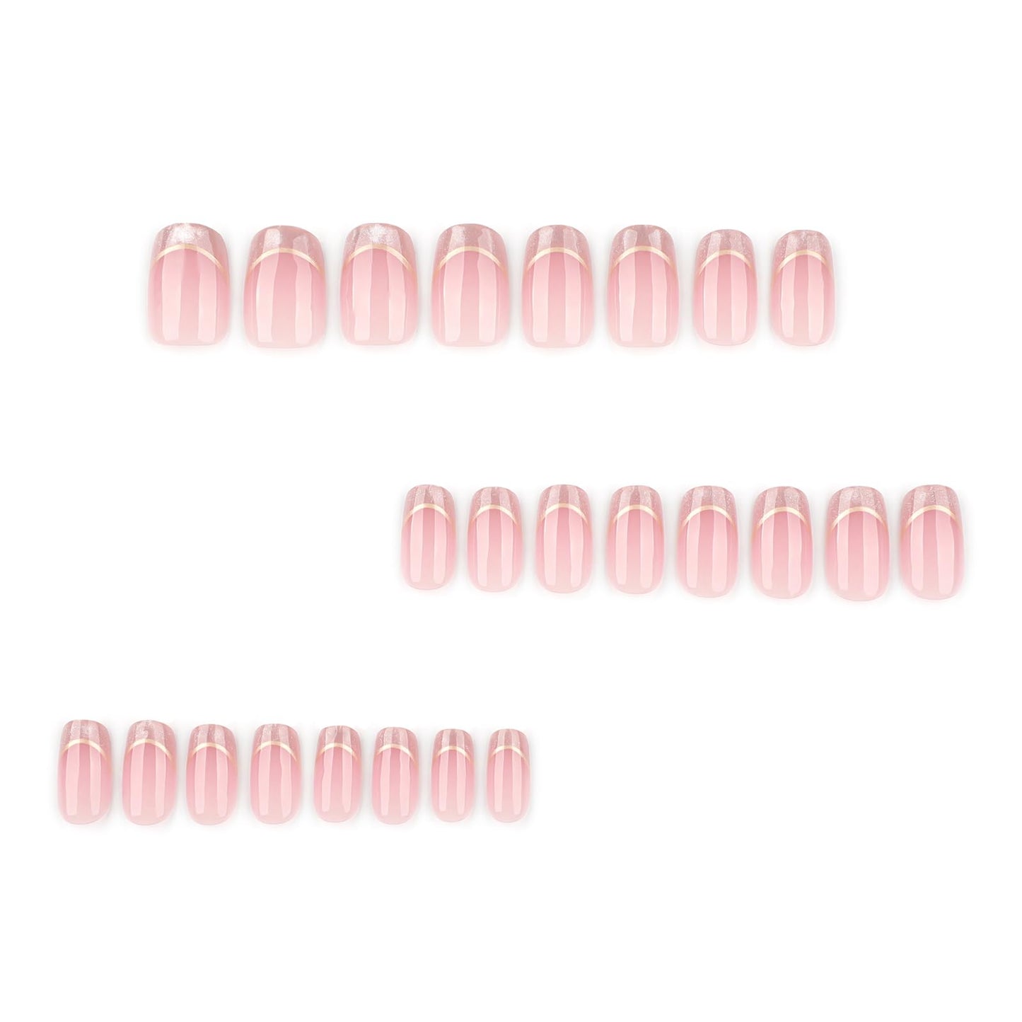 Short Almond Press On Nails Nude Glitter French Tips with Gold Outline, Glossy Acrylic Fake Nails, Reusable Stick On Nails Kit with for Women, Elegant Shimmery Manicure Set