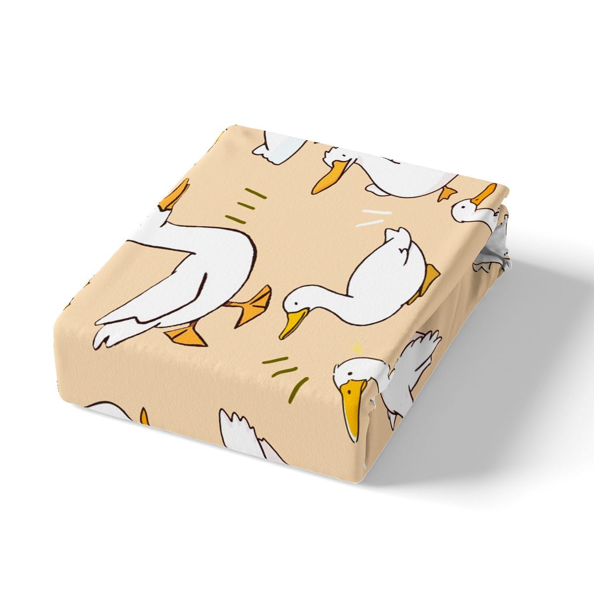 Homewish Cute Duck Fitted Sheet Full Size,Cartoon Farmhouse Livestock Animal Soft Fabric Deep Pocket Mattress Cover,Kawaii Goose Hand Drawn Orange Bed Cover with 2 Pillowcases,No Flat Sheet