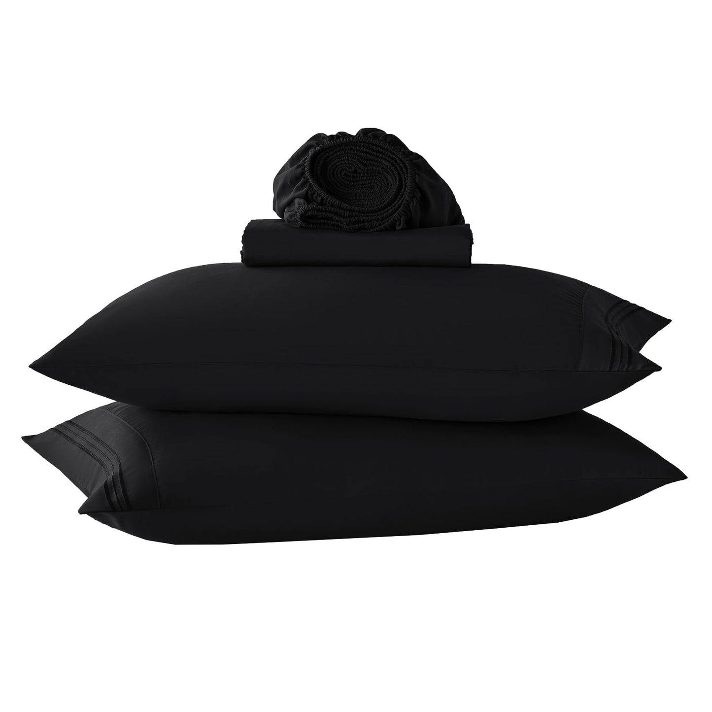 Yibeizi Black Sheet Set Full Size, Kids Bedsheets Microfiber Deep Pocket Cute Bed Sheet & Pillowcase Sets 4 Pieces