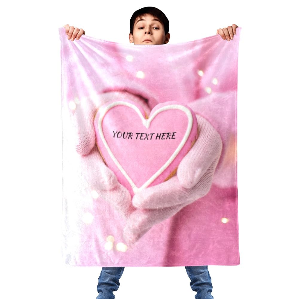Personalized Heart Blanket, Ultra Soft Micro Flannel Blanket for Bed Couch Living Room(Kids), 30" x 40"