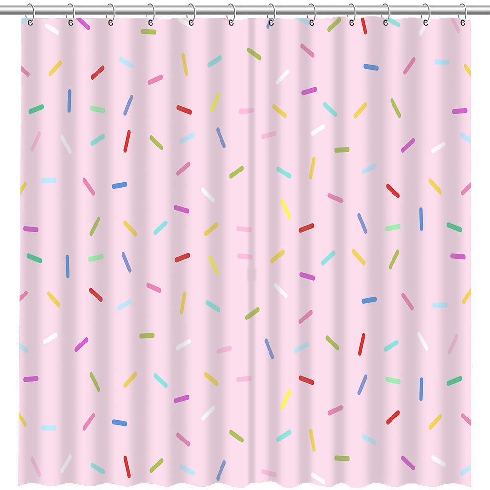 MEHOFOND Sweet Donut Pink Girl Shower Curtain Bathroom Decorations Donut Grow up Confetti Sprinkle Shower Curtain Set with 12 Hooks 72x72in