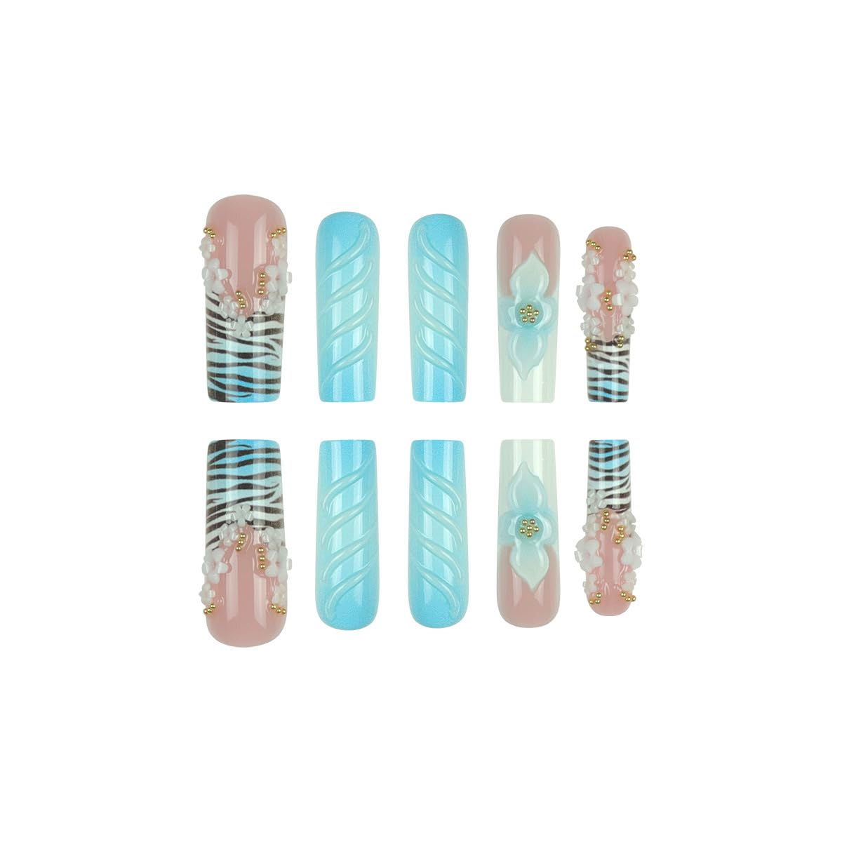 plalely Long Square Press on Nails,Handmade Acrylic Press on Nails with Designs，Long Press on Nail for Women 24pcs
