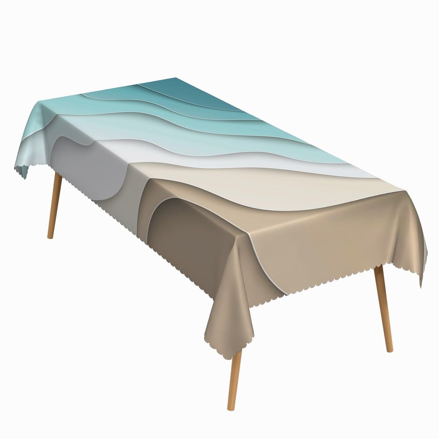 ggaimwf 52x70 Inch Coastal Wave Rectangle Tablecloth Modern Minimalist Abstract Ocean Beach Teal Beige Table Cloth Waterproof Wrinkle Free Table Cover for Kitchen Dining Home Party Living Room Decor