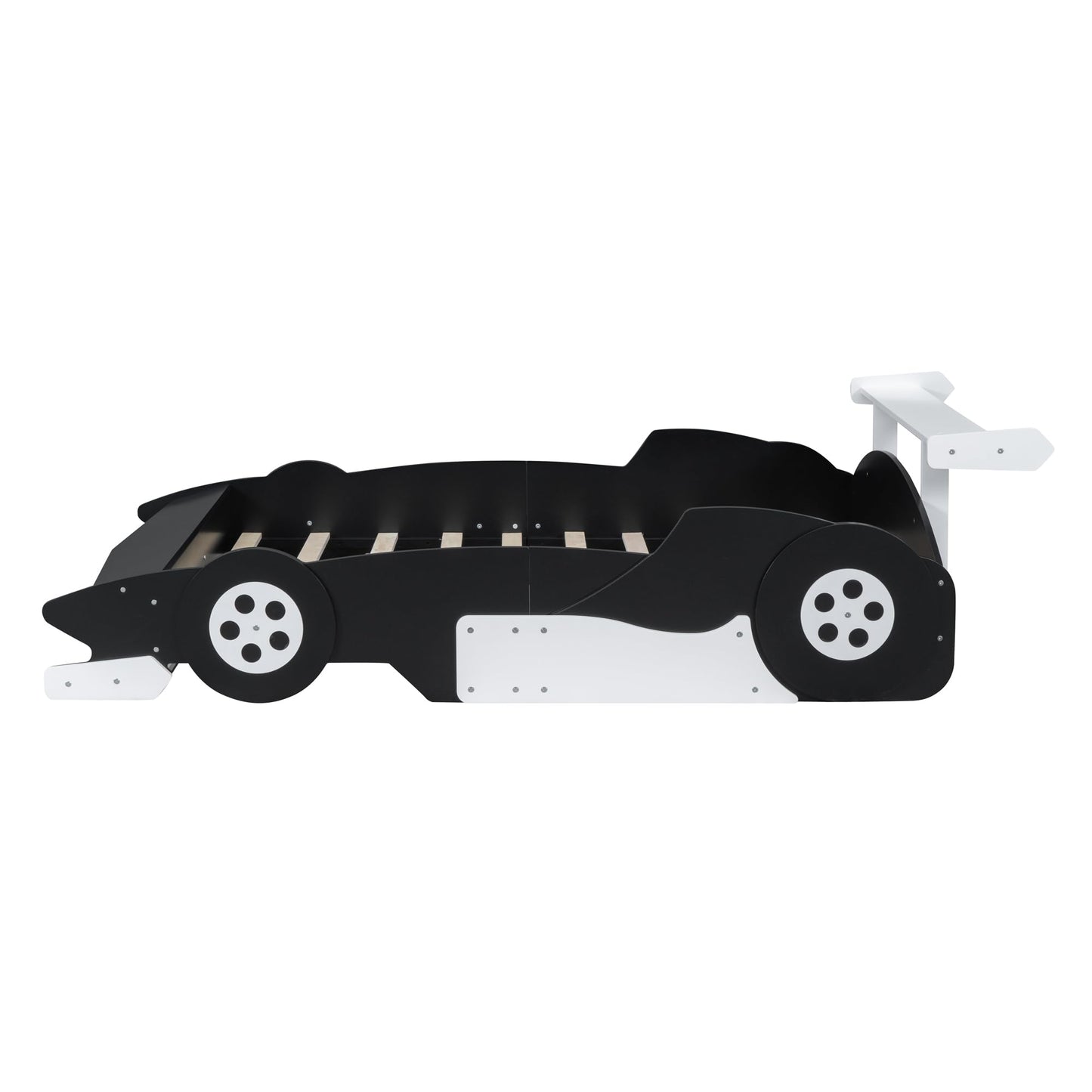Merax Race Car Bed Frame Twin Size for Boys, Wood Car-Shaped Platform Bed with Wheels, Black