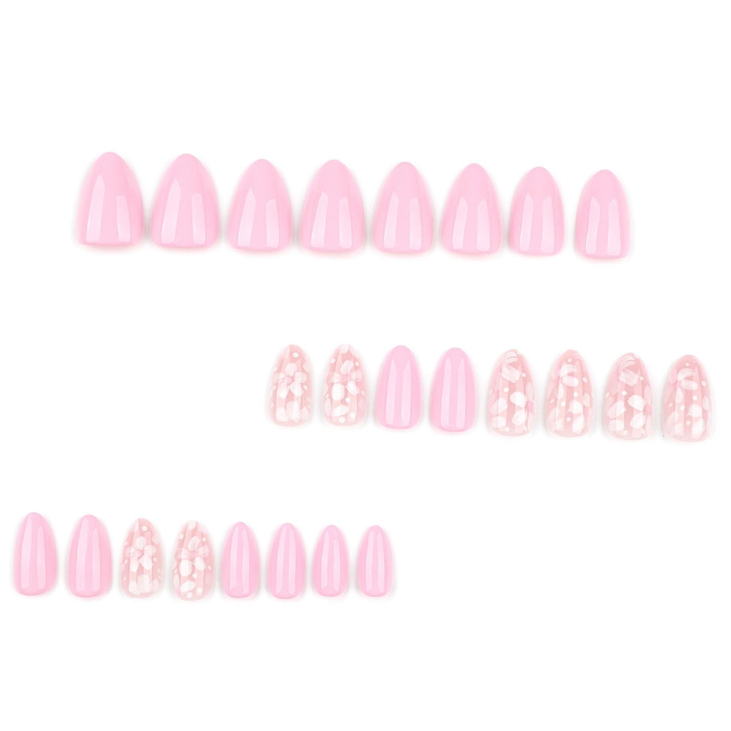 Almond Press on Nails Short Fake Nails Pink Flower Polka Dot Design Stick on Nails Summer Full Cover Reusable False Nail for Women 24Pcs