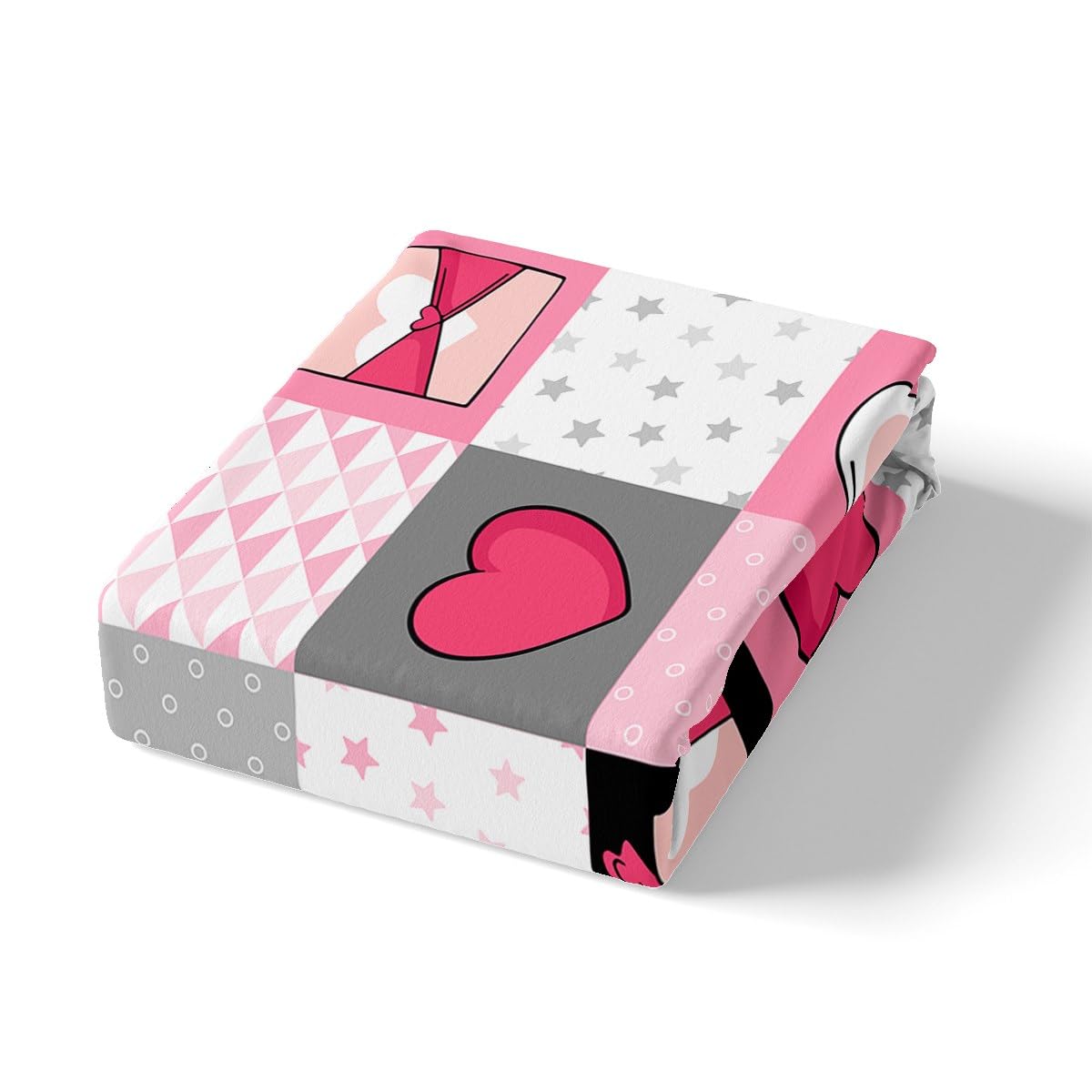 Feelyou Boys Girls Valentine's Day Bed Sheet Set Full Size, Glitter Pastel Fitted Sheet Kids Love Heart Bedding Set Romantic Teens Bed Cover Bedroom Decor with 2 Pillow Case (No Flat Sheet)