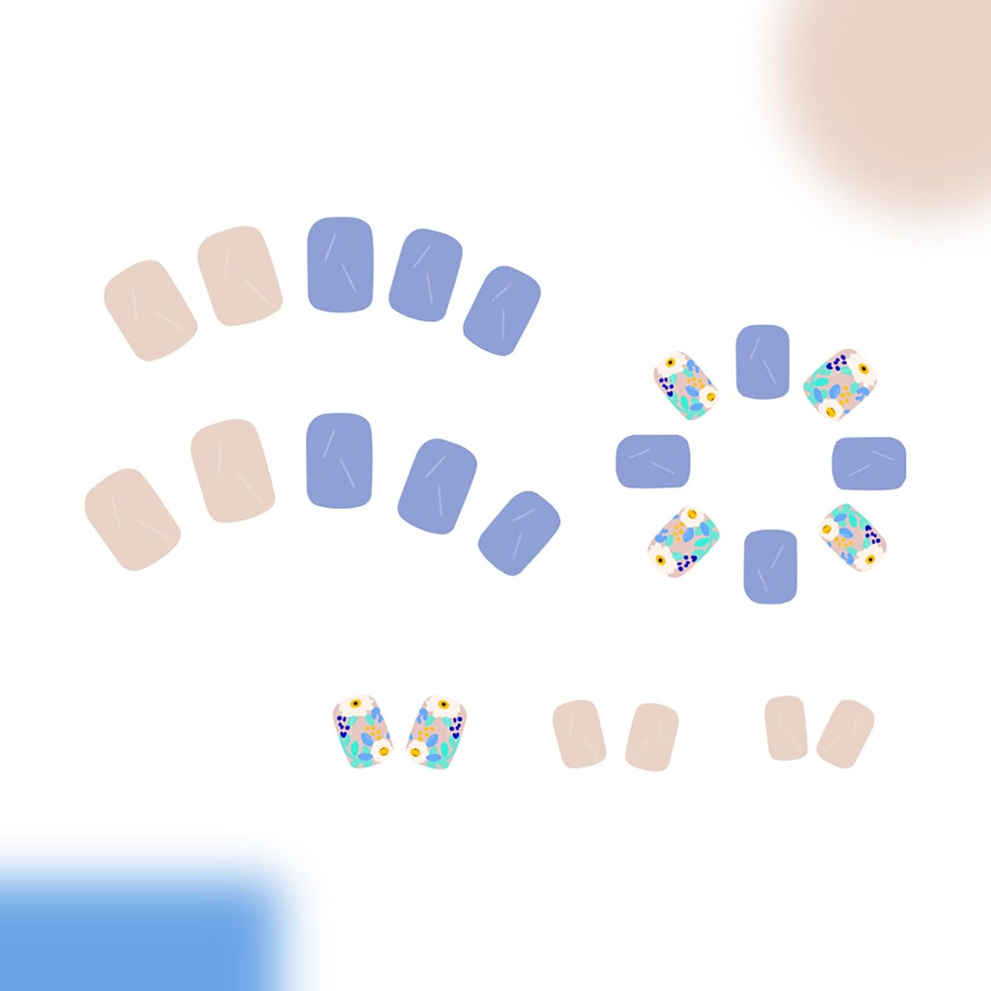 Flower Press On Nails Short Square Fake Nails Blue Spring False Nails With Cute Flowers Designs Artificial Acryluc Glue On Nails Short Full Cover Stick On Nails Press Ons For Women Girls