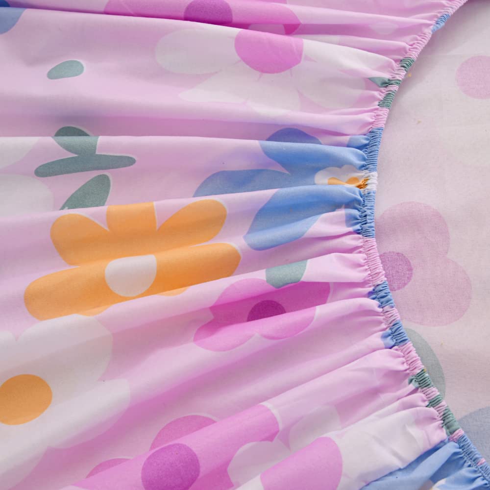 KWLOVER 2PC Soft Bed Fitted Sheet and Pillowcases Set,Purple Flowers Printed Sheets for Kids Girls Single Twin Size Bed
