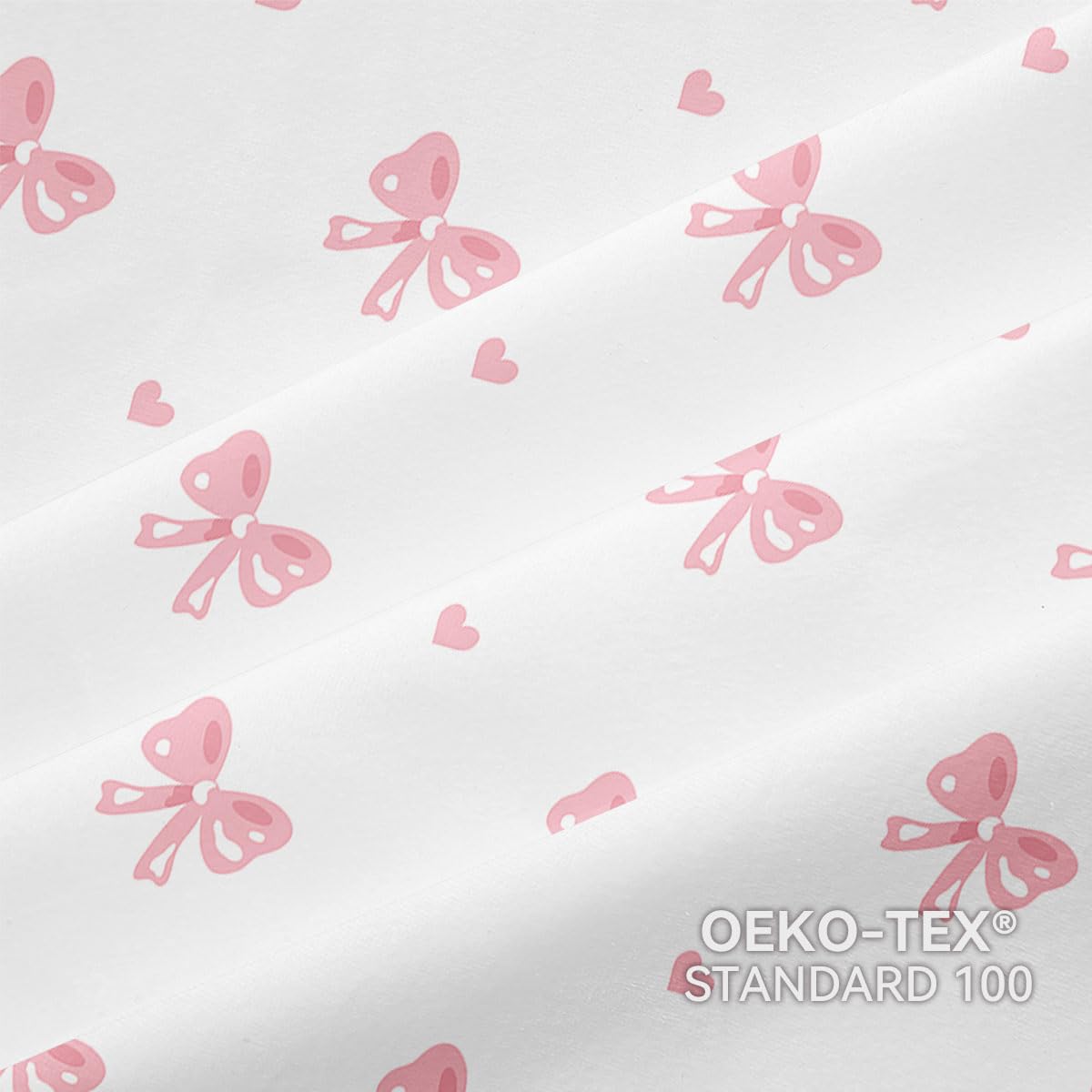 Sedefen Bow Duvet Cover Queen Size Pink Striped Heart Bedding Set Cute Love Heart Printed On White Comforter Cover with Zipper Closure Soft Breathable Microfiber for Kids Girls