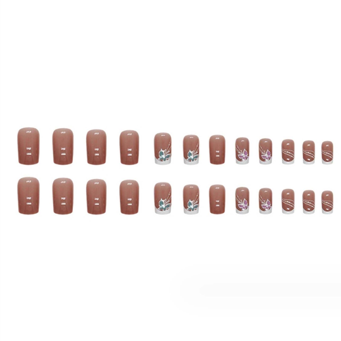 Gifiky Short French Press on Nails Square Fake Nails Butterfly Nails Tips Full Cover Nude False Nails for Women and Girls 24Pcs