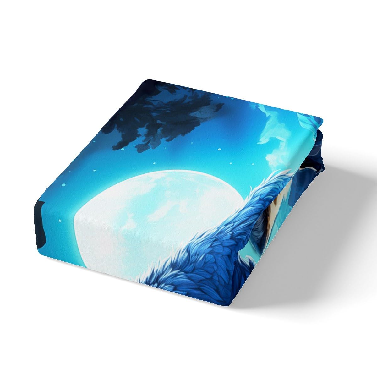Wild Wolf Fitted Sheet Queen Size,Moon Night Scenery Bedding Set 3Pcs for Kids Teens Boys Adult Bedroom Decor,Nature Animals Bed Sheet Mountain and Tree Silhouette Deep Pocket Sheet,2 Pillowcases