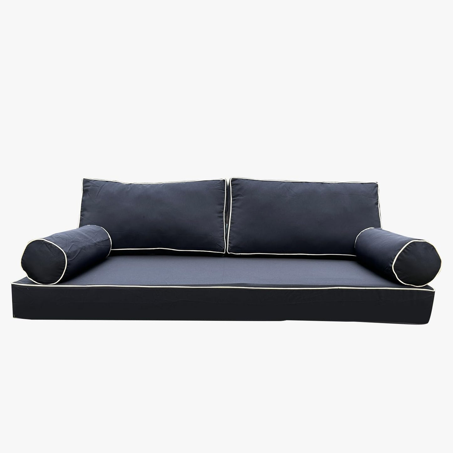 YAQSFGRZ Outdoor Daybed Cushion Cover Twin,Daybed Mattress Bolster Pillow Fitted Sheet Cover,Twin Size Outdoor Daybed Cushion Cover（Cover ONLY Size 6" D x 75" W x 39" H, Dark Blue with White Trim