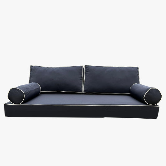 YAQSFGRZ Outdoor Daybed Cushion Cover Twin,Daybed Mattress Bolster Pillow Fitted Sheet Cover,Twin Size Outdoor Daybed Cushion Cover（Cover ONLY Size 6" D x 75" W x 39" H, Dark Blue with White Trim