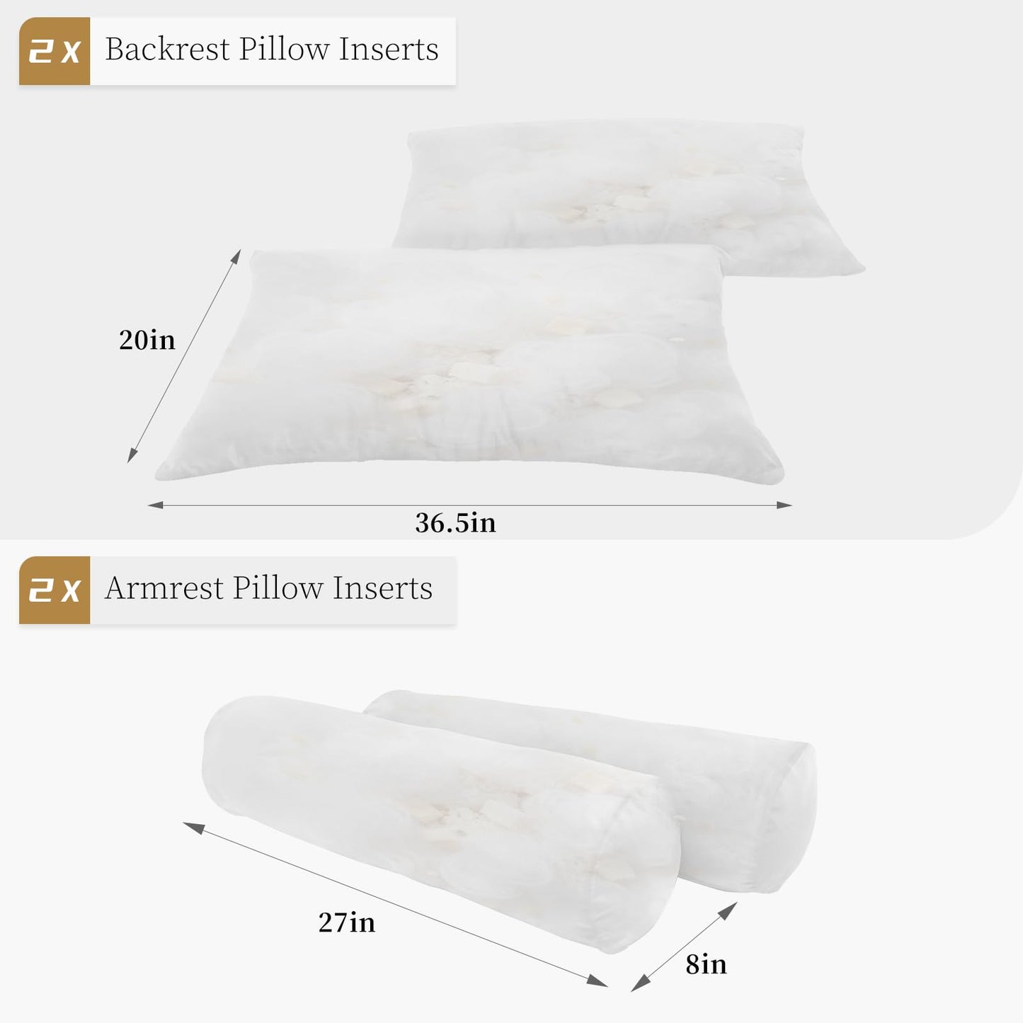 ZOALXZNT Twin Size Bolster Cushion and Back Pillow PP Cotton and Shredded Sponge Inserts for Outdoor or Indoor Twin Daybed and Porch Swing Bed, Insert ONLY (White, 36.5 * 20in)