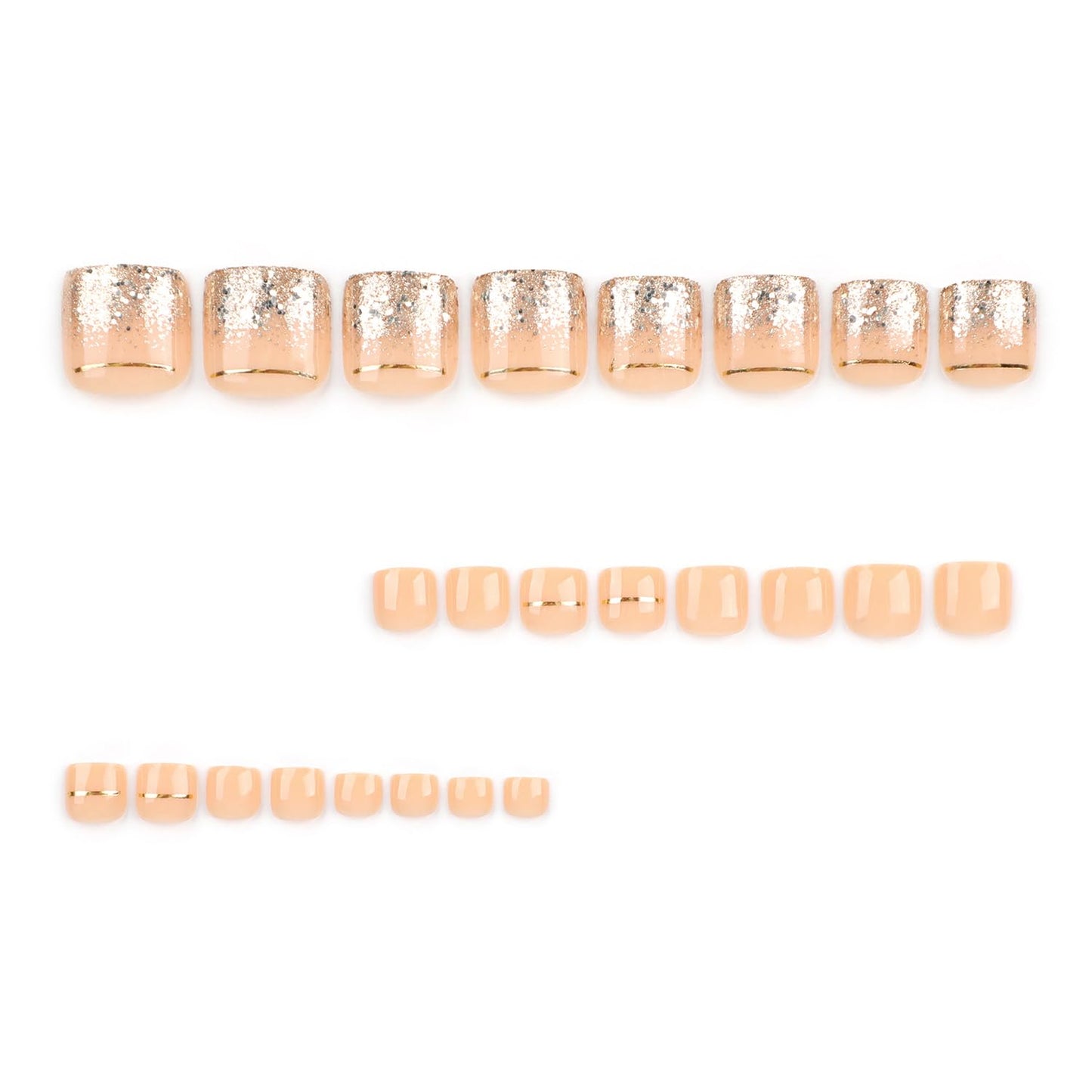 24 Pcs Nude Press on Toenails Square Toe Press on Nails Short Fake Nails French Gel X Nail Tips Gold Glitter Design Full Cover Acrylic Toe Nail Press ons with Nail File Stick Jelly Glue on Nails Kit