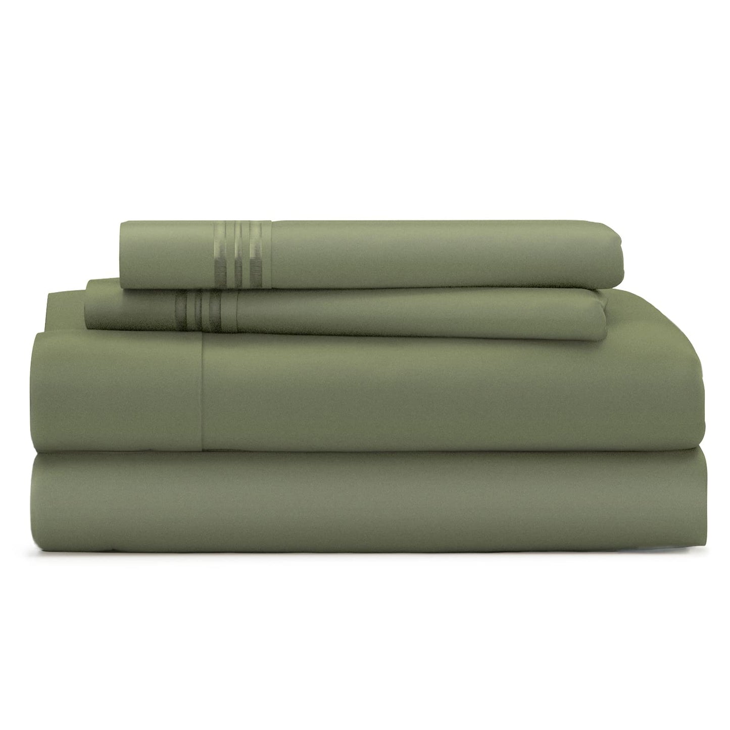 Cosy House Collection Everyday 1500 Series Bed Sheet Set - Ultra Soft & Cool Hotel Luxury Bedding - Deep Pocket - Wrinkle, Stain and Fade Resistant - 4 Piece Set (Queen, Moss Green)