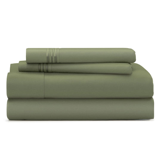 Cosy House Collection Everyday 1500 Series Bed Sheet Set - Ultra Soft & Cool Hotel Luxury Bedding - Deep Pocket - Wrinkle, Stain and Fade Resistant - 4 Piece Set (Queen, Moss Green)