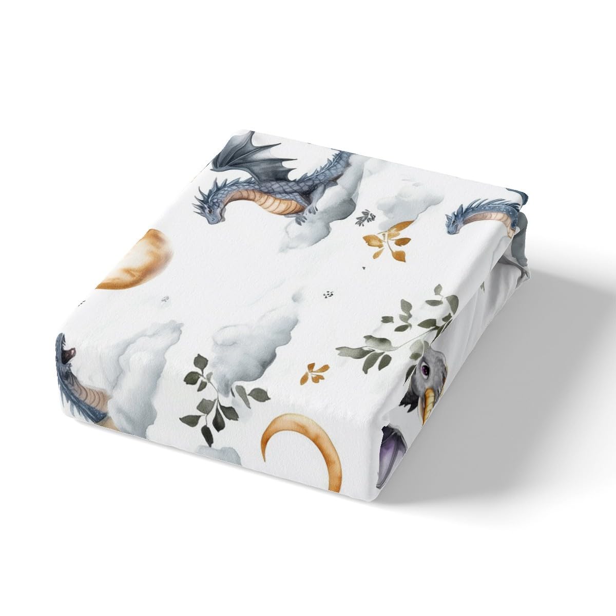 Western Dragon Fitted Sheet Twin Size,Cute Flying Dragon Bedding Sets 2Pcs,Star Moon Leaves Bed Sheet for Kids Teens Girls Boys Room Decor,Wild Animals Plant Deep Pocket Sheet,1 Pillowcase