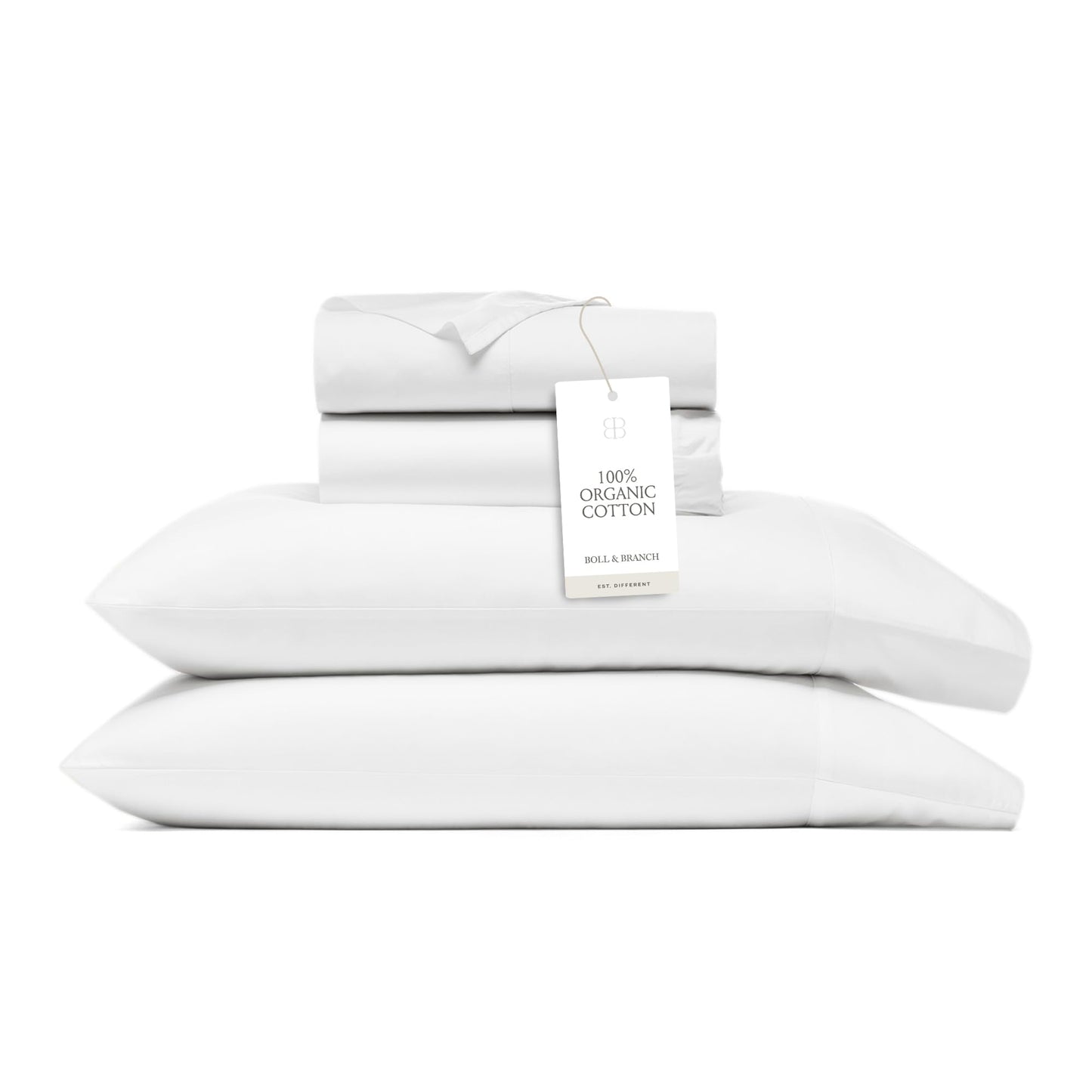 BOLL & BRANCH Signature Hemmed Sheet Set - Full, White - Luxury 100% Organic Cotton - Includes 1 Flat Sheet, 1 Fitted Sheet, 2 Pillowcases - Buttery Soft