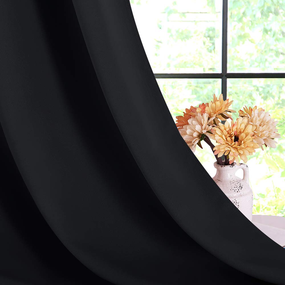 NICETOWN Blackout Curtains 45 Inches Long Kitchen Drapes, Black Solid Thermal Insulated Grommet Blackout Drapery Panels for Window (2 Panels, 42 Inch Wide by 45 Inch Long, Black)