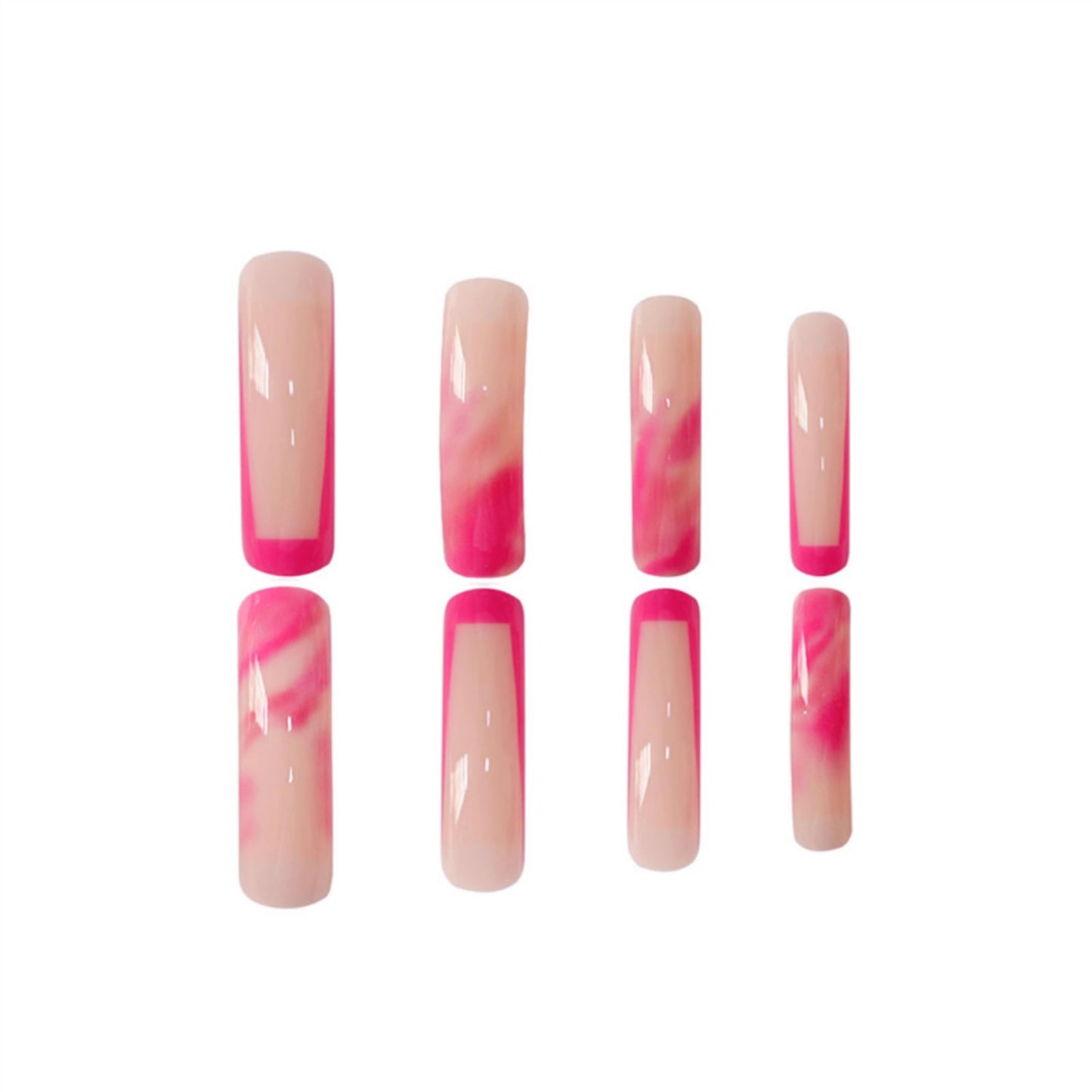 Curved Press on Nails Extra Long Artificial Nail Pink French Stick on Nail 20pcs