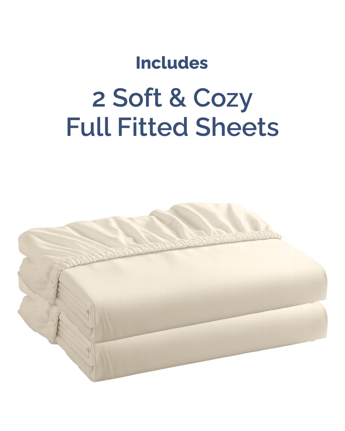 Full Size Fitted Bed Sheet - Pack of 2 Single Fitted Bottom Sheet Only - Fits Mattress Up to 16" Deep Pockets - Extra Soft, Breathable & Cooling - Hotel Quality, Shrink and Wrinkle Free - Off White