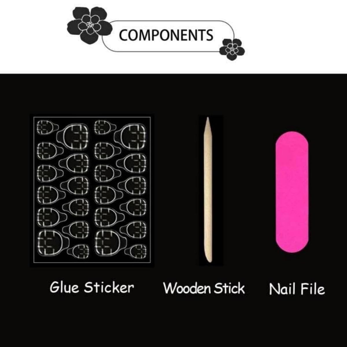French Tip Press on Nails Medium Square Fake Nails with 3D Gold Rose, Star, Charms Designs Full Cover Glossy False Nails Press ons Stick on Nails for Women Manicure 24Pcs