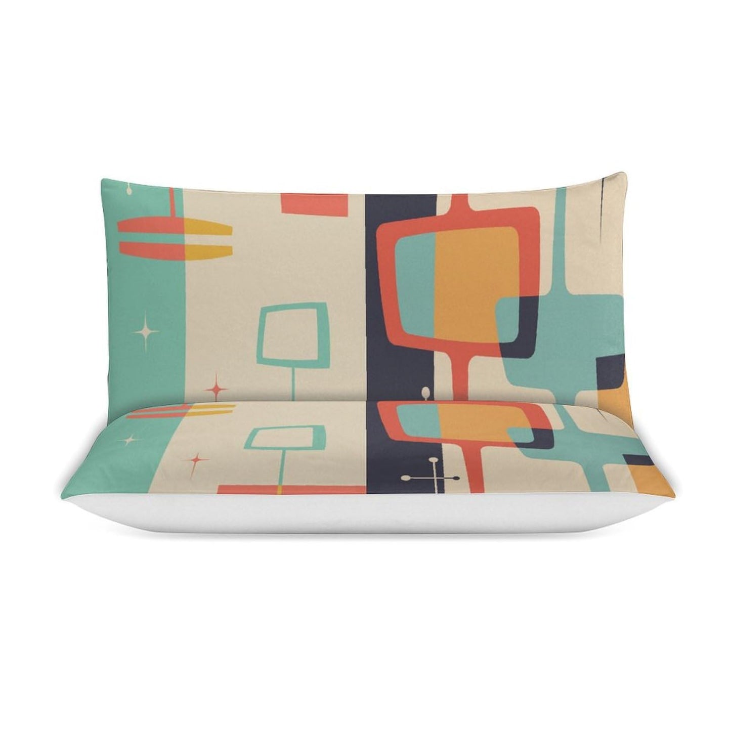 Mid Century Duvet Cover Queen Retro Atomic Bedding Set, Rainbow Grid Comforter Cover Vintage Fifties 1950s Bed Set，Abstract Art Bedding 3 Piece (1 Duvet Cover 86"x70" + 2 Pillow Sham 20"x30")
