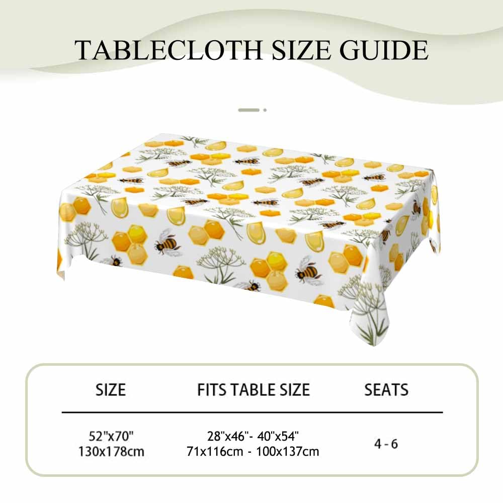 LoLo UoUo Bees Honeycombs Yellow Rectangular Tablecloth Nectar Honey Beehive Farm Polyester Table Cloths for Dining Kitchen Outdoor Picnic Camping Party Wedding Event,Washable Table Cover 52 x 70 Inch
