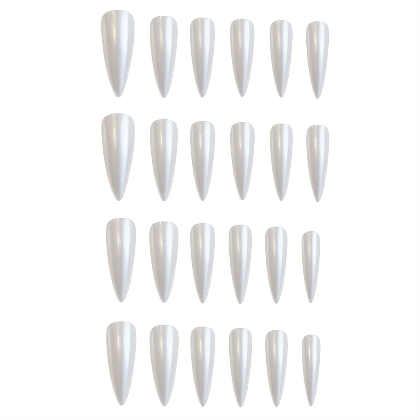 SINHOT Stiletto Press on Nails - Long Fake Nails, Glossy Finish, Pearlescent & White Natural, DIY Artificial False Nail Art - 24 Pcs Nail Kit with Glue