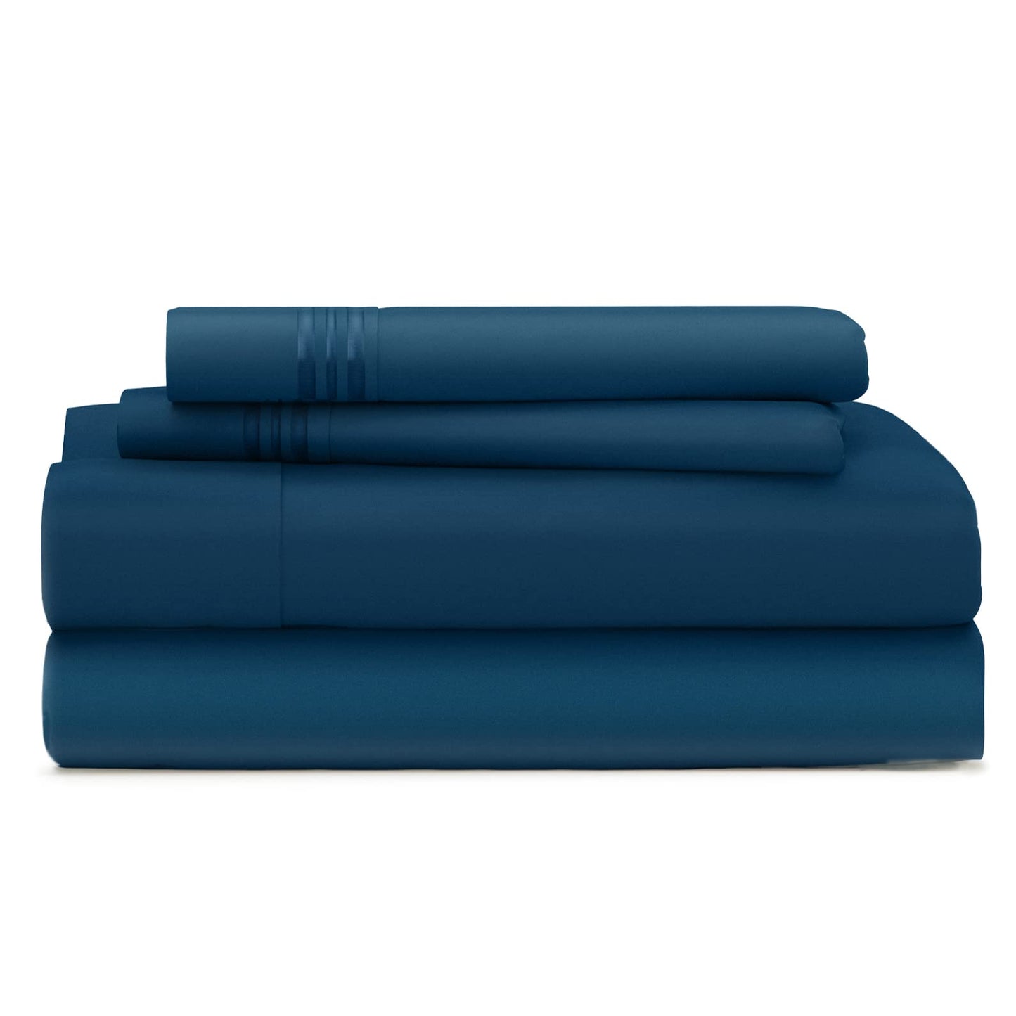 Cosy House Collection Everyday 1500 Series Bed Sheet Set - Ultra Soft & Cool Hotel Luxury Bedding - Deep Pocket - Wrinkle, Stain and Fade Resistant - 4 Piece Set (Queen, Midnight Blue)