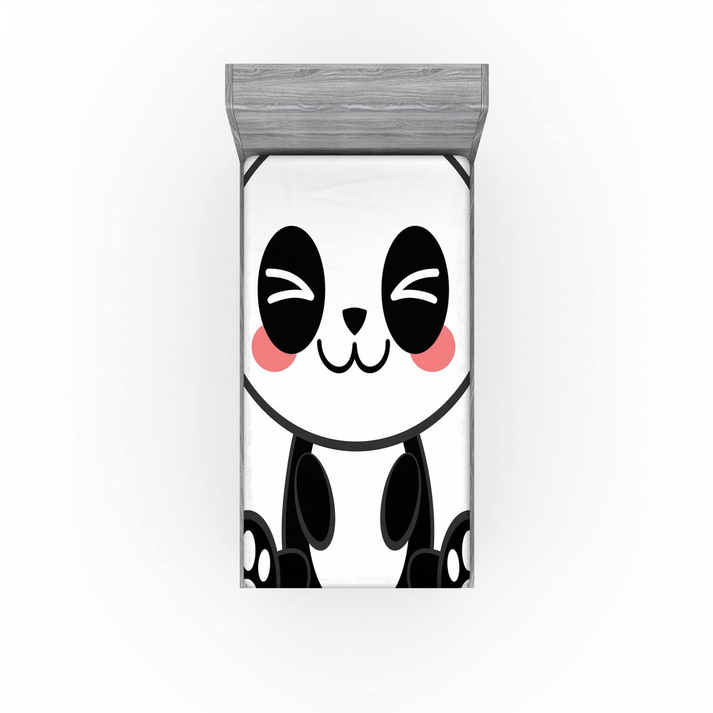 Ambesonne Anime Fitted Sheet, Cartoon Smiling Panda Fun Animal Theme Japanese Manga Teen Art Print, Bed Cover with All-Round Elastic Deep Pocket for Comfort, Twin Size, Black White Grey