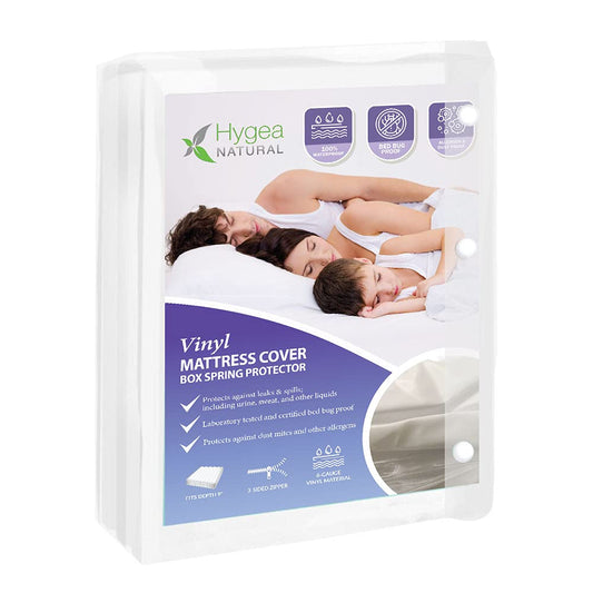 Hygea Natural Twin Size Tear-Free Heavy Duty Vinyl Box Spring and Mattress Cover - Waterproof, Anti-Bed Bug and Allergen-proof, Zippered Encasement - 39” x 75” x 9” Deep - Durable Protection